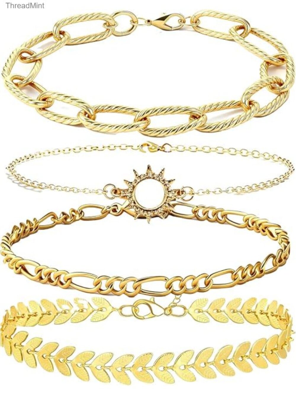 14K Gold Plated Stackable Multilayer Bracelets Set with Titanium Steel